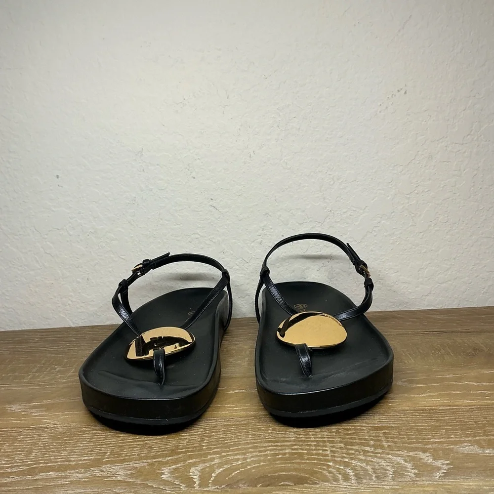 Tory Burch Black Leather Patos Thong Sandal Womens Size 7